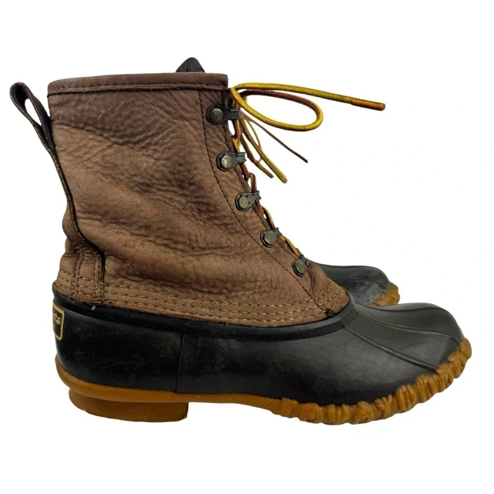 LL Bean The Bean Duck Lace Up Boots Brown Leather Rubber Size 8 Vintage Snow